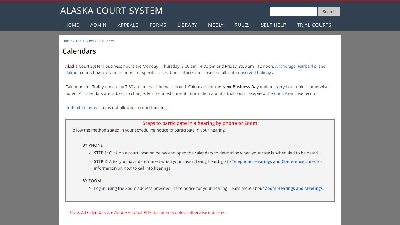 Court Calendars - Alaska Court System